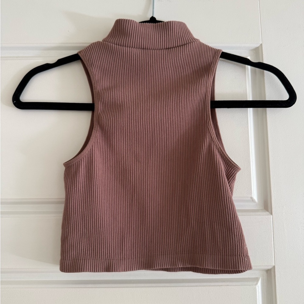 Zara Women’s Brown Ribbed Cropped Tank Top Size XS - Picture 2 of 3